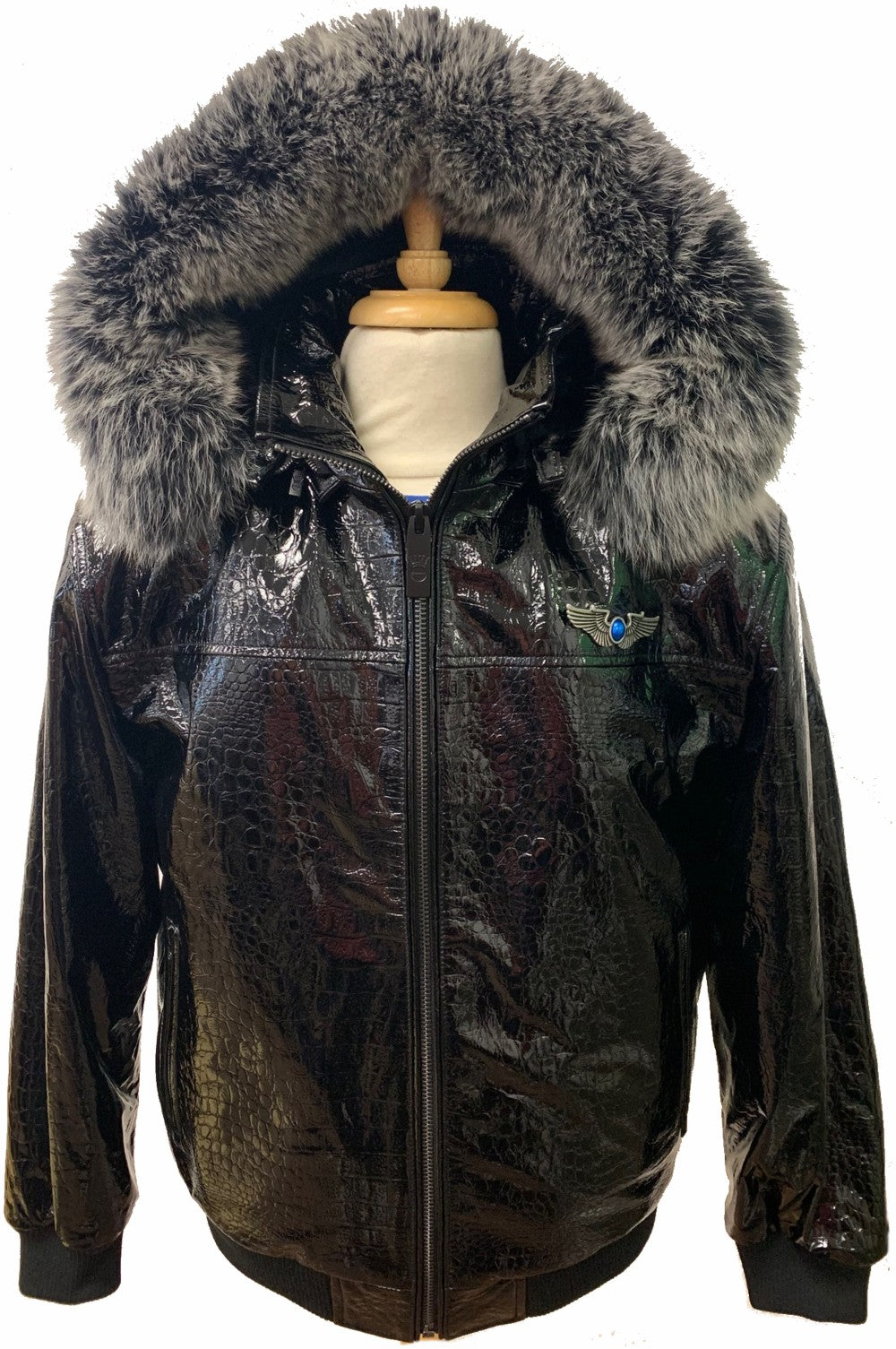 Men's Real Leather Croc Embossed Flight Jacket - Real FOX Fur Hood Rim up to 6XL