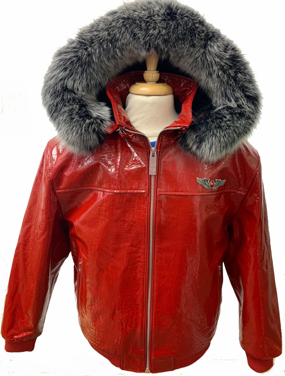 Men's Real Leather Croc Embossed Flight Jacket - Real FOX Fur Hood Rim up to 6XL