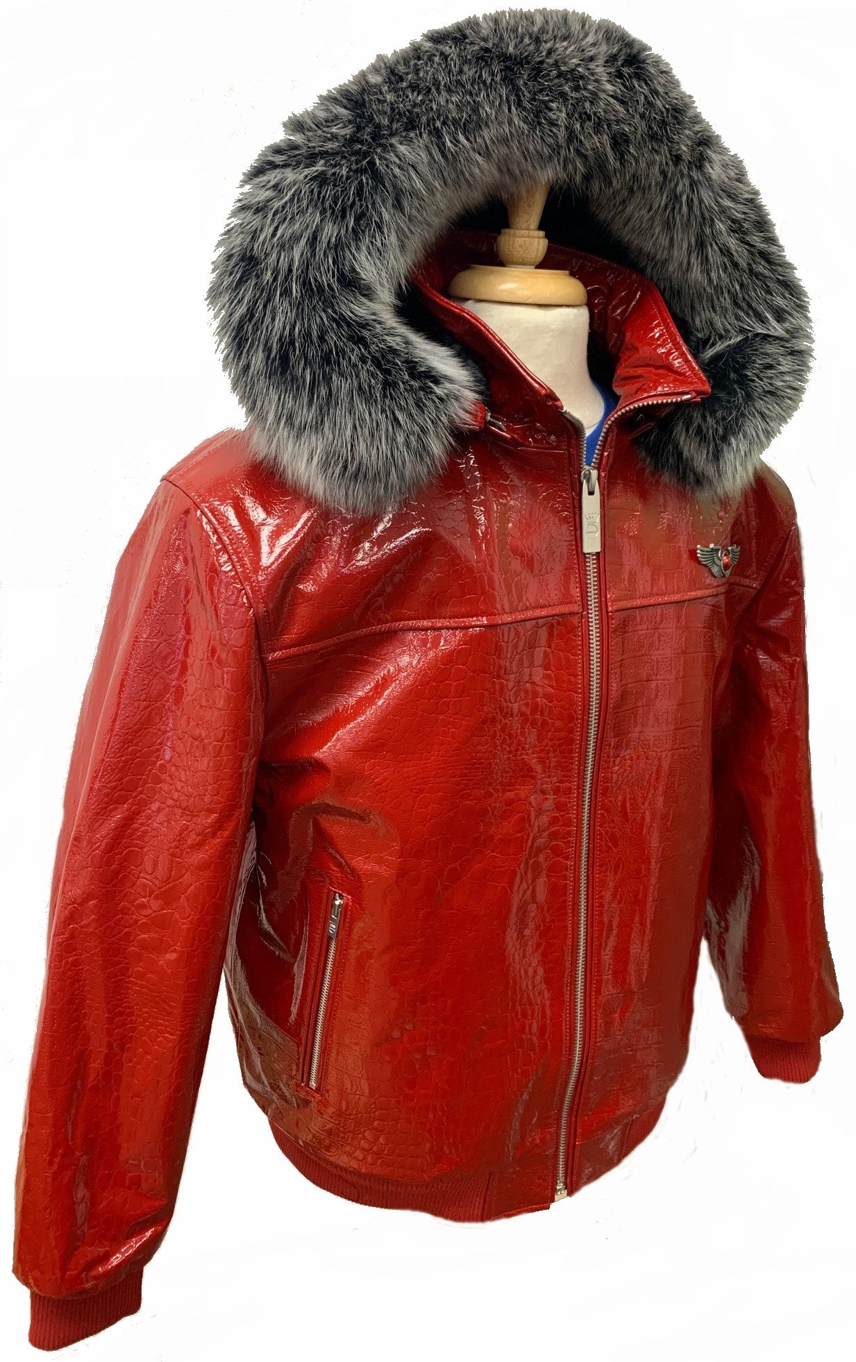 Men's Real Leather Croc Embossed Flight Jacket - Real FOX Fur Hood Rim up to 6XL