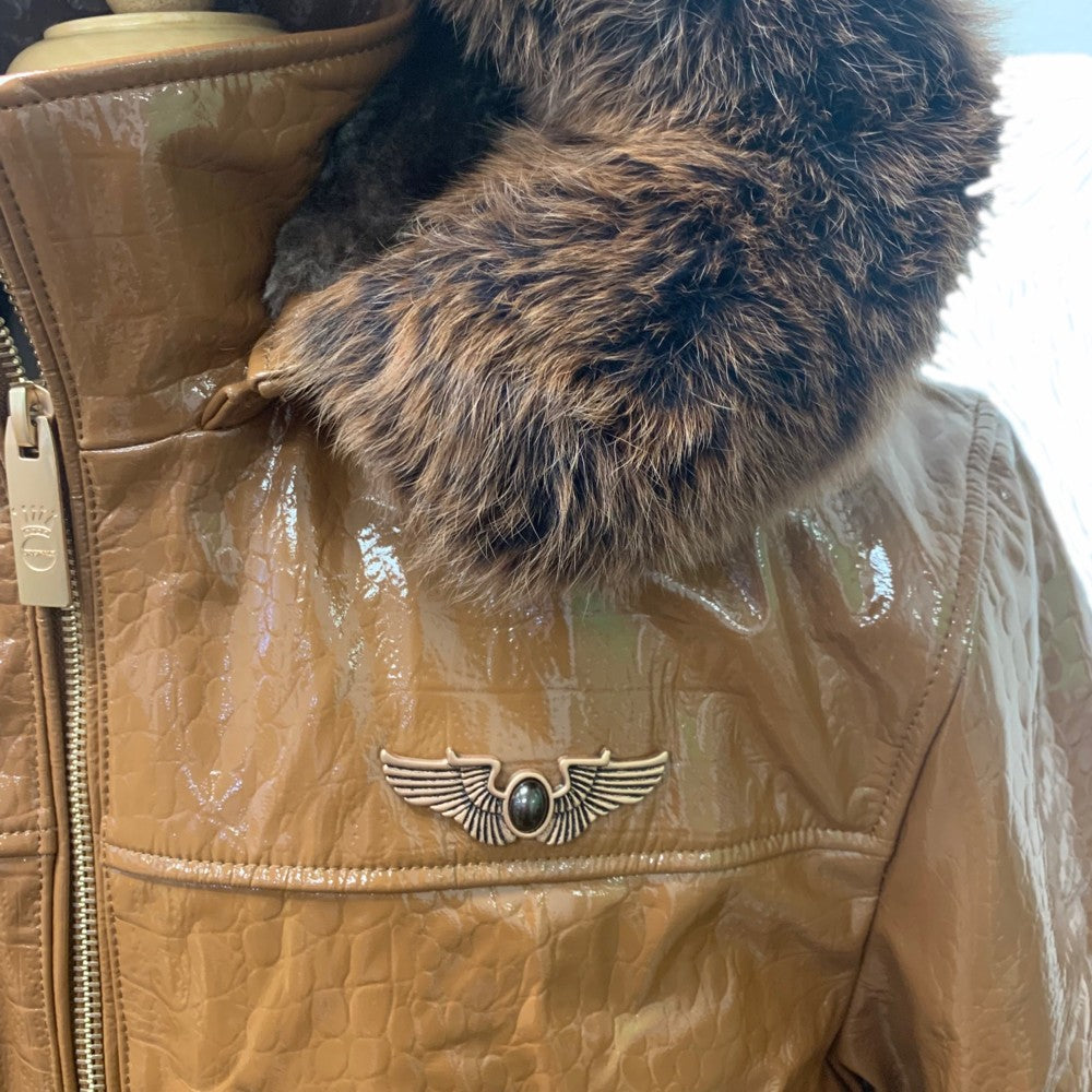 Men's Real Leather Croc Embossed Flight Jacket - Real FOX Fur Hood Rim up to 6XL